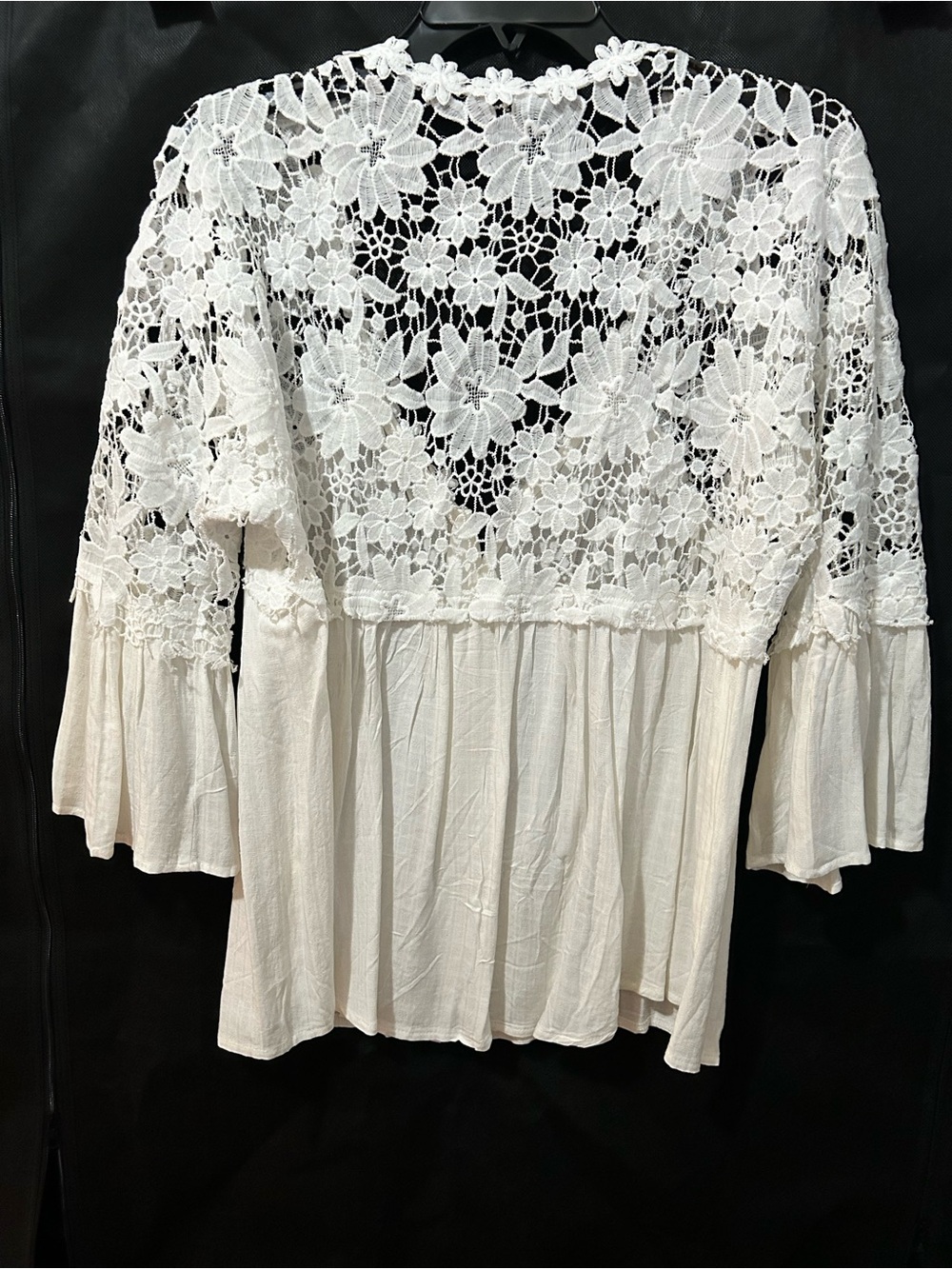 NEW Boho White Crochet Lace V-Neck Button-Front Flowy Women’s Summer Top - Picture 2 of 11